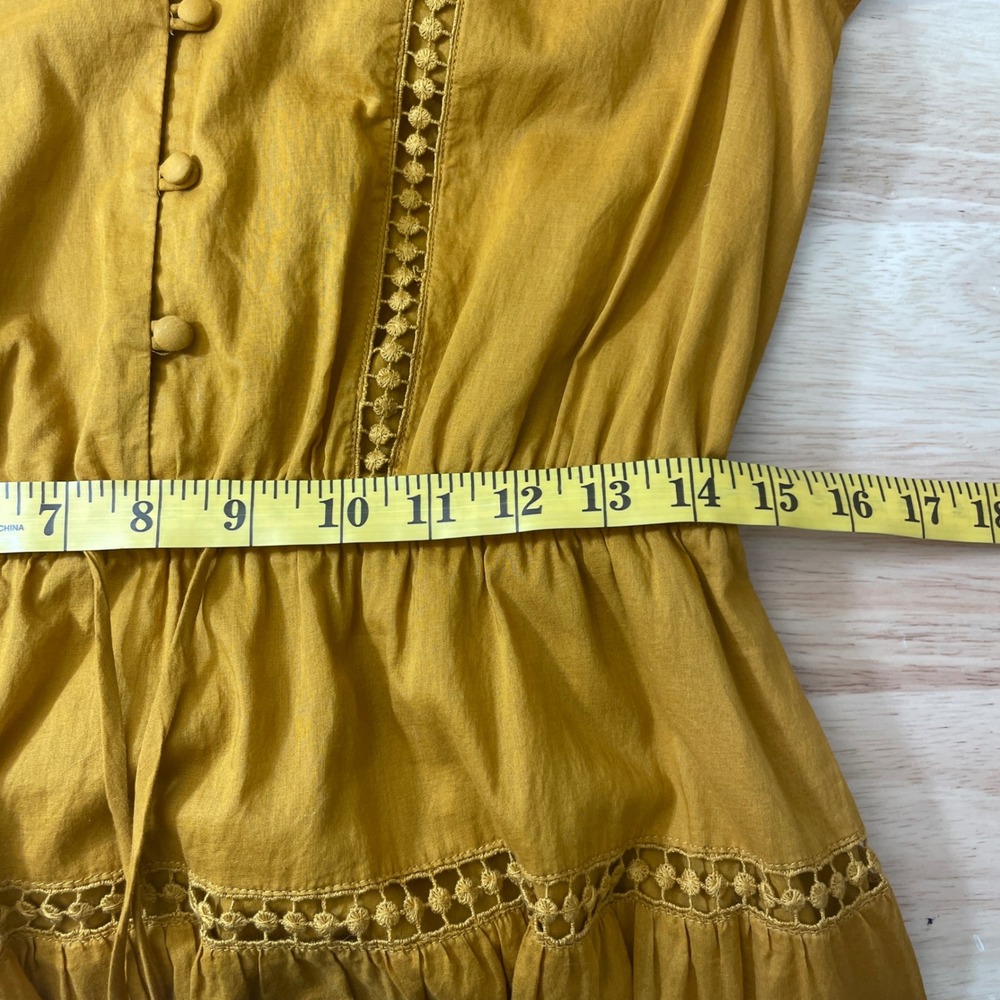 Point Sur J.Crew Mustard Yellow Pom Pom Tiered Midi Dress Womens 8 Cotton Boho - Picture 10 of 13